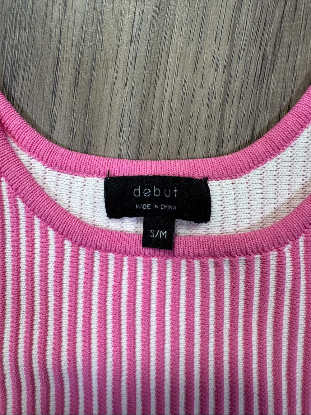 Debut Pink & White Striped Ribbed Knit Tank Top Size S/M